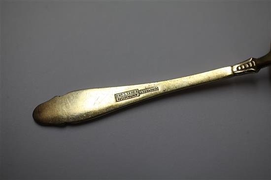A cased set of twelve 20th century Norwegian sterling silver gilt and polychrome enamel coffee spoons by Hestenes, 3.75in.